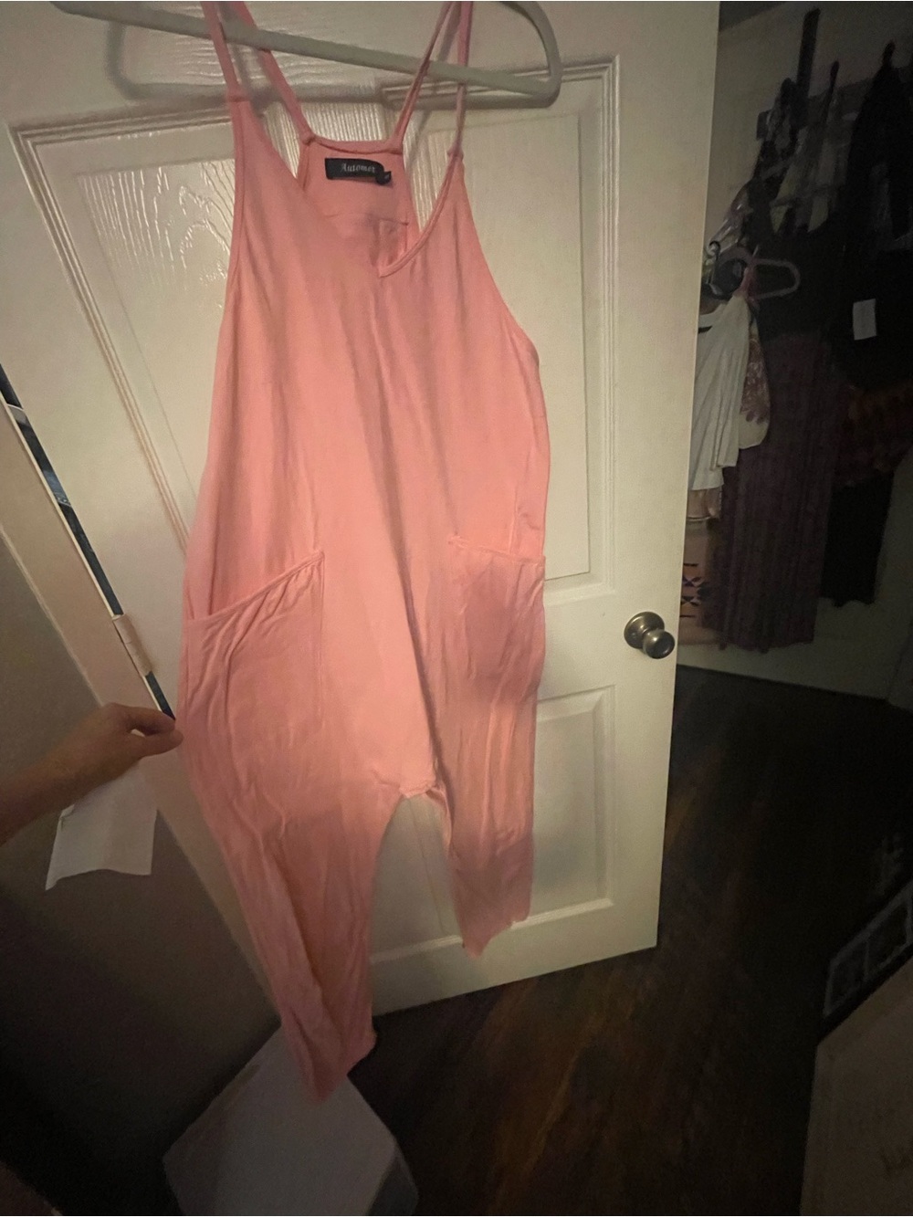 Lightweight Pink Strappy Romper with Front Pockets